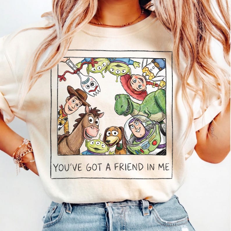 Retro Pixar Toy Story You've Got a Friend in Me Photo Shirt, Toy Story Land, Woody Buzz Jessie, Bullseye, Disney Vacation 2026 Matching Tee image 1