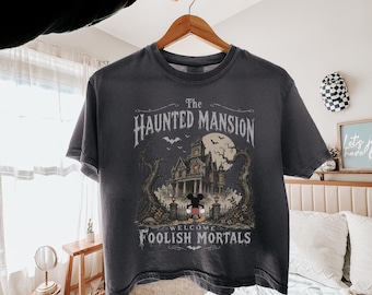 Disney Halloween Mickey Haunted Mansion Comfort Colors® Boxy Tee, Mickey Halloween Crop Top, Mickey's Not So Scary Halloween Party Shirt