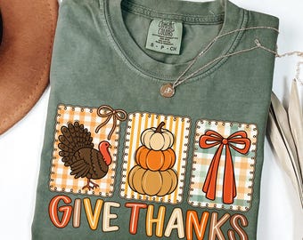 Give Thanks Comfort Colors Shirt, Thanksgiving Long Sleeve, Coquette Thanksgiving Shirt, Thankful Shirt, Cute Fall Gift