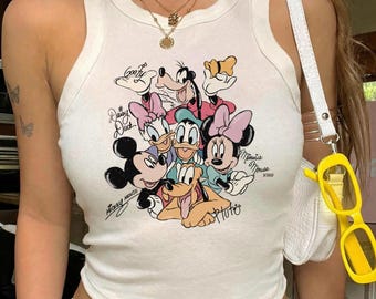 Retro Mickey and Friends Disney Bella Canvas Racer Tank, Disneyland Family Trip Cropped Shirt, Disney Vacation Summer Tank Top