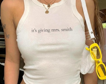 Personalized Future Mrs for Bride To Be Racer Tank, It's Giving Mrs Cropped Tshirt, Engaged T-Shirt, Custom Bridal Shower Bachelorette Shirt