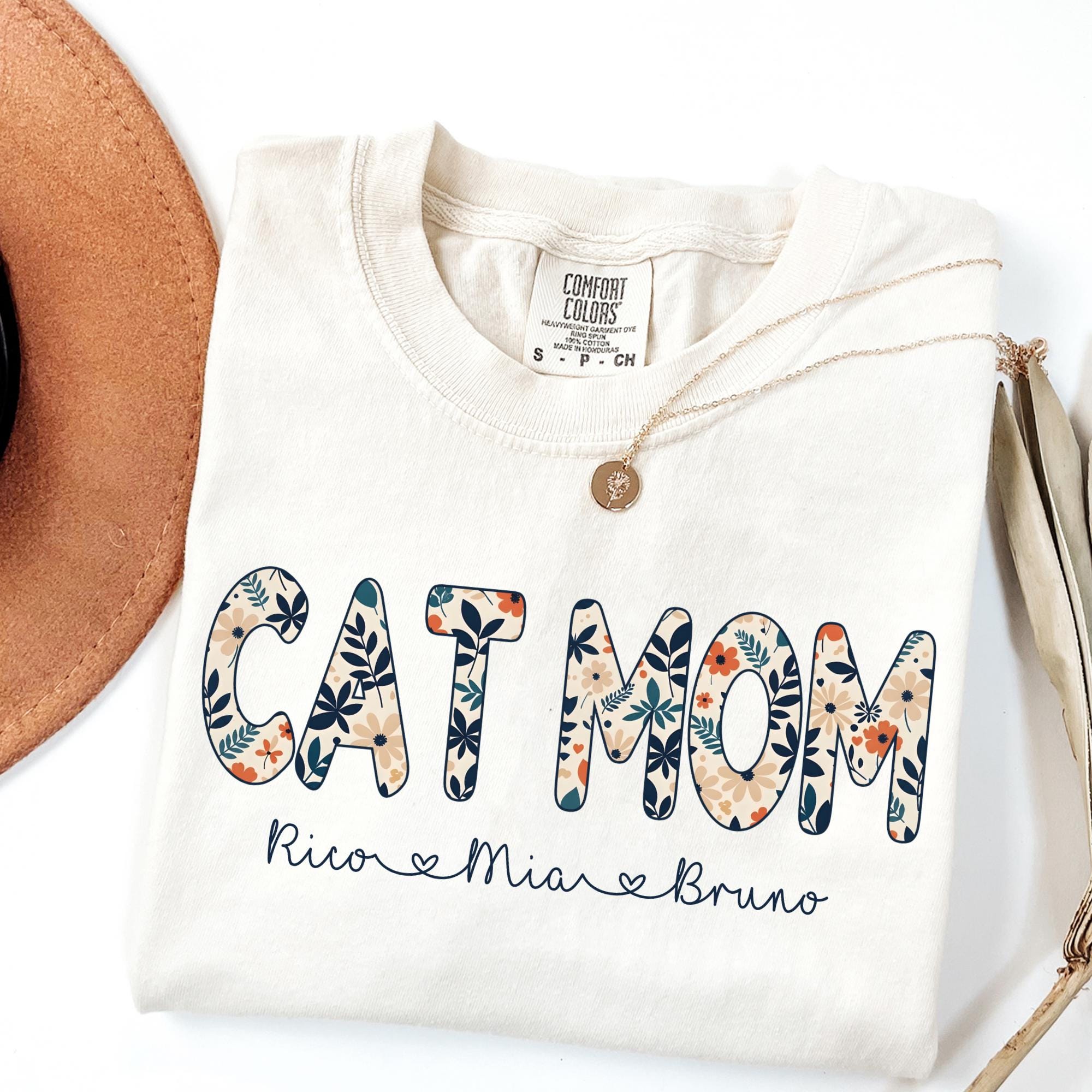 Personalized Cat Mom Floral Shirt With Names, Floral Cat Mom Shirt ...