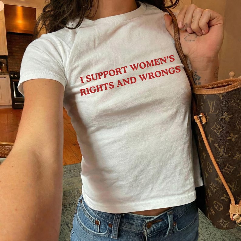 I Support Women's Rights And Wrongs Baby Tee, Feminism Baby Tee Shirt, Y2K Retro Baby Tee, Funny Feminist T Shirt, Women Shirt 画像 1