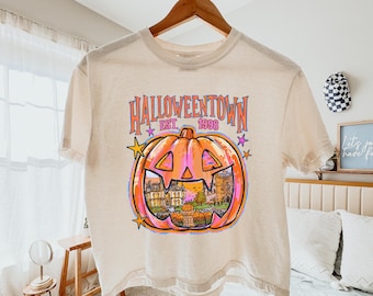 Vintage Halloween Town Cropped, Pumpkin Village Comfort Colors  Boxy Tee, Haunted Pumpkin Scene Cropped, Retro Fall Halloween Spooky Season