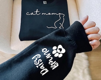 Sudadera personalizada para mamá gata con nombre de gato, sudadera con capucha personalizada para mamá gata, atuendo adorable para mamá gata, ropa para dueños de gatos, regalos para el Día de la Madre
