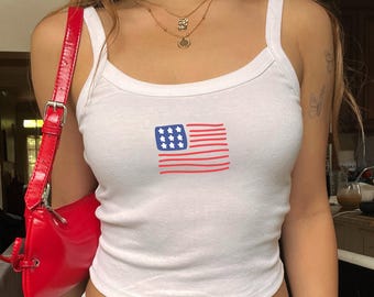 American Flag Drawn Tank Top, Women’s Patriotic Spaghetti Strap Tank, 4th of July Shirt, USA Summer Tank