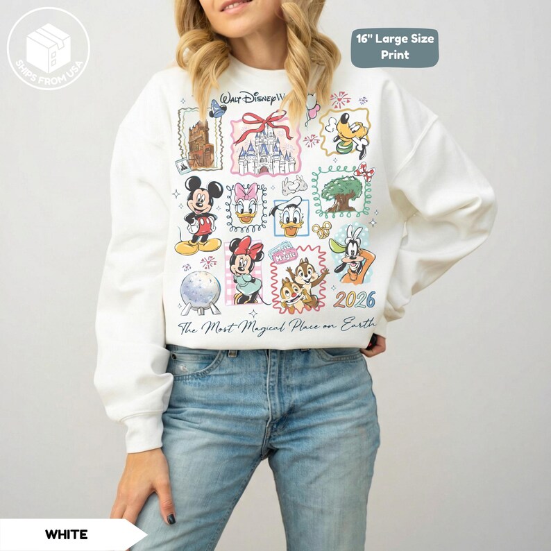 Sudadera vintage de Mickey de Disneyland, camisetas retro de Mickey y sus amigos, sudadera de cuello redondo de Walt Disneyland, camiseta de vacaciones de Disney para el viaje de 2026. imagen 8