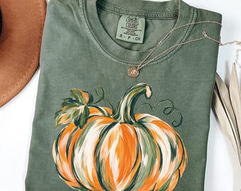 Pumpkin Comfort Colors Long Sleeve Shirt, Womens Halloween Shirt, Pumpkin Patch Shirt, Thanksgiving gift, Watercolor Pumpkin Shirt