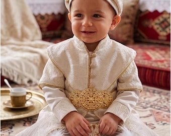 Luxe Ottomaanse outfit babyjongen prins – Ivory sultan-set, pasgeboren Mevlut-outfit, 6-delig babypakje, eerste verjaardagscadeau
