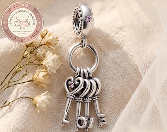 Kärleksnycklar Berlock, Berlocker för armband, Silverberlock, Halsbandshänge, Present till henne, Resehänge, Mors dag-present