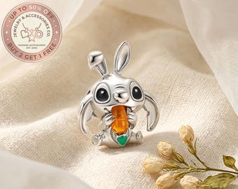 Disney Stitch Easter Bunny Charm,Charms for bracelet,Silver Charm, Necklace Pendant, Gift for Her, Travel Pendant, Mother's Day gift