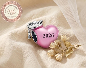 Dije de corazón rosa de graduación 2026, dijes para pulsera, dije de plata, colgante para collar, regalo para ella, colgante de viaje, regalo para el Día de la Madre