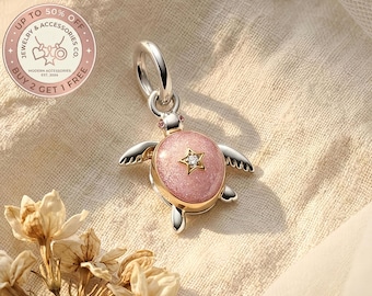 Colgante de tortuga marina rosa 2026 con diamantes cultivados en laboratorio. Dije para pulsera, dije de plata, colgante para collar, regalo para ella, colgante de viaje, Día de la Madre.