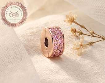 Rosa Pavé Clip Charm, Halsbandshänge, Present till henne, Resehänge, Mors dag-present
