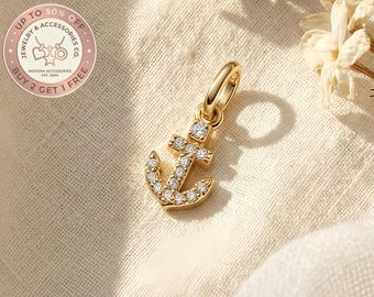 Ankare Mini Dangle Charm, Berlocker för armband, Silverberlock, Halsbandshänge, Present till henne, Resehänge, Mors dag-present
