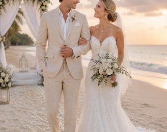 Beige Hochzeitsanzug für Männer. Herren Anzug für die Strandhochzeit