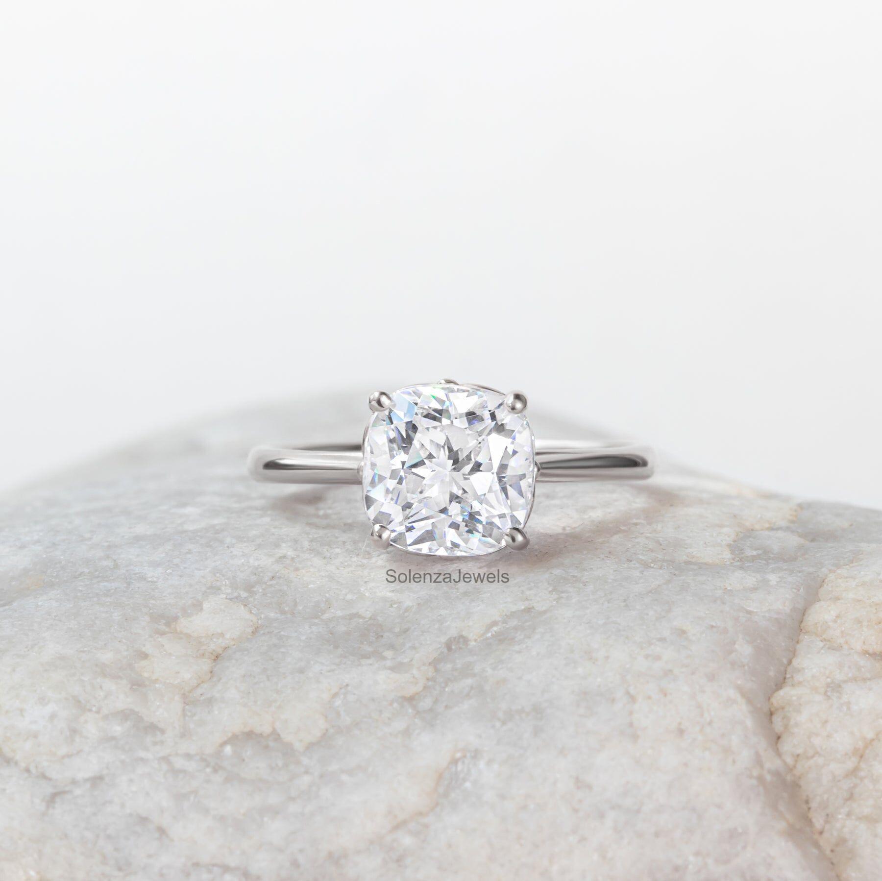 Cushion Cut Moissanite Engagement Ring, Vintage Inspired Gold Proposal ...