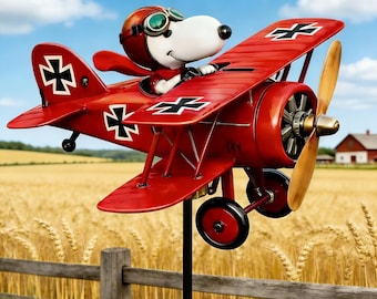 Hund Flying Ace Doppeldecker Metall Garten Windmühle, wunderliche Outdoor Decor