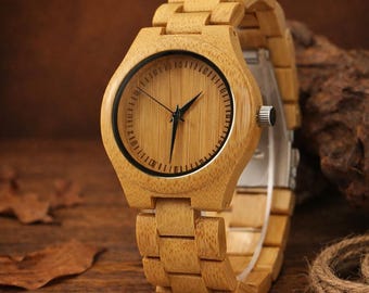 Personalized Bamboo Wooden Watch, Custom Engraved Women Wristwatch, Anniversary Gift for Her