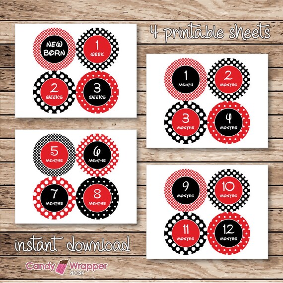 printable baby girl minnie mouse red polka dots monthly etsy