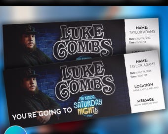 Editable Luke Combs Ticket, Tour Ticket, Luke combs concert, Digital Download, Gift concert tickets