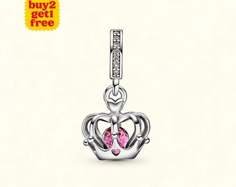 Charm couronne royale cristaux roses pour bracelet ou collier en argent, pendentif de collier, Noël fait main, cadeau pour elle, breloque Pandora
