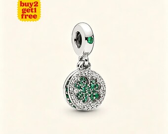 Porte-bonheur trèfle à quatre feuilles pour bracelet ou collier en argent, pendentif de collier, Noël fait main, cadeau pour elle, breloque de Pandore