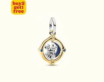Charm de luna giratoria de Mickey y Minnie Mouse para pulsera o collar, plata, colgante para collar, Navidad, hecho a mano, regalo para ella, charm Pandora
