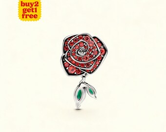 Charm rose scintillant pour bracelet ou collier en argent, pendentif de collier, Noël fait main, cadeau pour elle, breloque Pandora