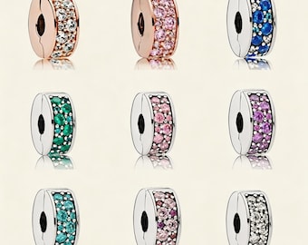 Multicolor Pavé Clip Charm,Charms for bracelet,Silver Charm,Pandora Charm