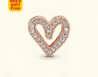 Charm coeur doré à main levée pour bracelet ou collier en argent, pendentif de collier, Noël fait main, cadeau pour elle, breloque Pandora