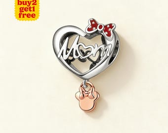 Charm coeur maman Minnie Mouse pour bracelet ou collier en argent, pendentif de collier, Noël fait main, cadeau pour elle, breloque Pandora