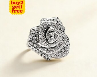 Charm surdimensionné rose en fleurs pour bracelet ou collier en argent, pendentif de collier, Noël fait main, cadeau pour elle, breloque Pandora