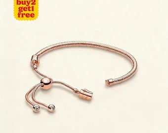 Bracelet coulissant chaîne serpent Moments en or rose, argent sterling 925