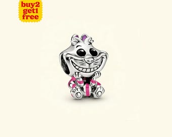 Charm Alice au pays des merveilles chat du Cheshire en argent sterling pour bracelet ou collier Argent, collier pendentif, cadeau pour elle, breloque Pandora