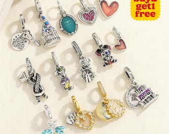 Castillo del Amor de Mickey Mouse de Disney para pulsera o collar, plata, colgante para collar, hecho a mano en Navidad, regalo para ella, charm de Pandora