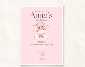 Plantilla de Canva para invitación de cumpleaños infantil imprimible y editable para cumpleaños de niña