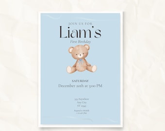 Plantilla de Canva para invitación de cumpleaños infantil imprimible y editable para cumpleaños de bebé niño