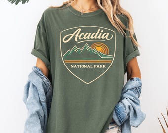 Chemise parc national Acadia, t-shirt parc national du Maine, t-shirt vintage montagne coucher de soleil, chemise randonnée camping aventure, cadeau nature en plein air