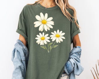 Daisy Flower Shirt Minimal Floral Tee Aesthetic Flower Shirt Vintage Botanical Tee Cute Summer Graphic Tee Women