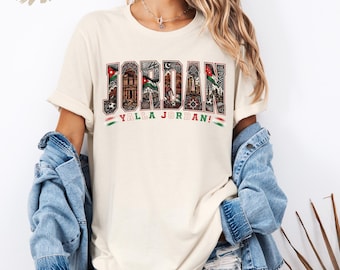 Camiseta de fútbol Jordan, camiseta para aficionados al fútbol Jordan, camiseta gráfica vintage de Jordan, camiseta deportiva de Oriente Medio, regalo para el día del partido de Yalla Jordan