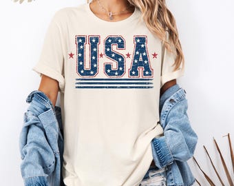 Vintage USA Flag Shirt, Patriotic America Tee, Distressed USA Letter Shirt, Fourth of July Tshirt, Red White Blue American Pride Gift