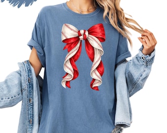 Baseball Bow Shirt, Coquette Bow Tee, Cute Baseball Shirt, Girly Sports Shirt, Game Day Outfit, Aesthetic Bow Shirt, Baseball Mom Gift