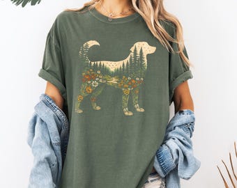 Dog Lover Shirt, Nature Dog Tee, Golden Retriever Shirt, Forest Aesthetic Shirt, Vintage Dog Lover Gift, Floral Dog Shirt Women