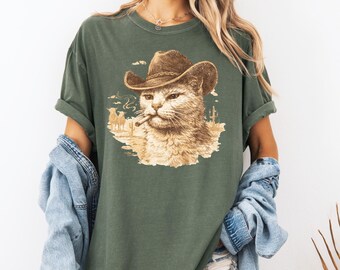 Cowboy Cat Shirt Funny Cat Shirt Western Cat Tee Vintage Cowboy Shirt Funny Animal Graphic Tee Western Aesthetic Shirt