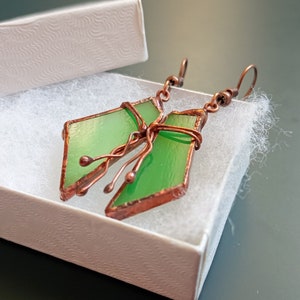 Stained glass earrings, green jewelry, contemporary jewelry, gift for women
