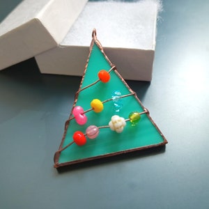 Christmas ornament, christmas tree, stained glass suncatcher, turquoise geen, xmas tree, holiday, christmas tree light, xmas tree lights