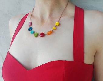 Wearable art, contemporary jewelry, glass beaded necklace, gift for women, multicolored necklace, artistic jewelry, Frolicsome