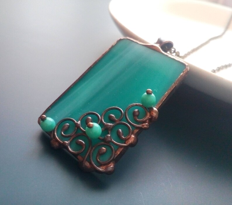 Stained glass necklace wire pendant contemporary jewelry Etsy