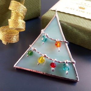 Christmas ornament, christmas tree, stained glass suncatcher, light geen, xmas tree, holiday, xmas tree lights